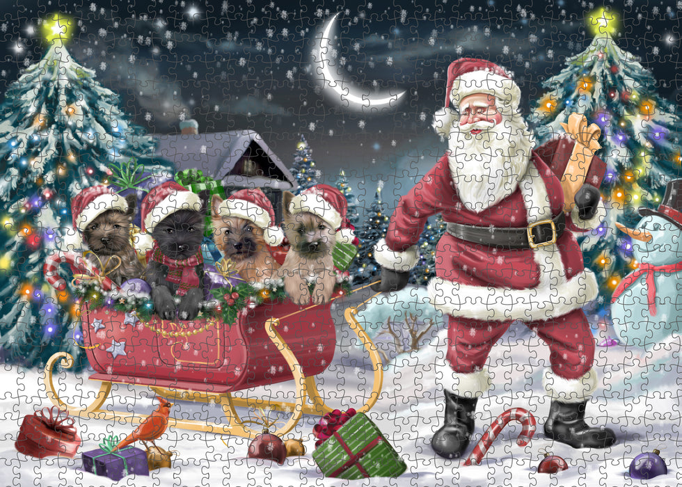 Christmas Santa Sled Cairn Terrier Dogs Portrait Jigsaw Puzzle for Adults Animal Interlocking Puzzle Game Unique Gift for Dog Lover's with Metal Tin Box