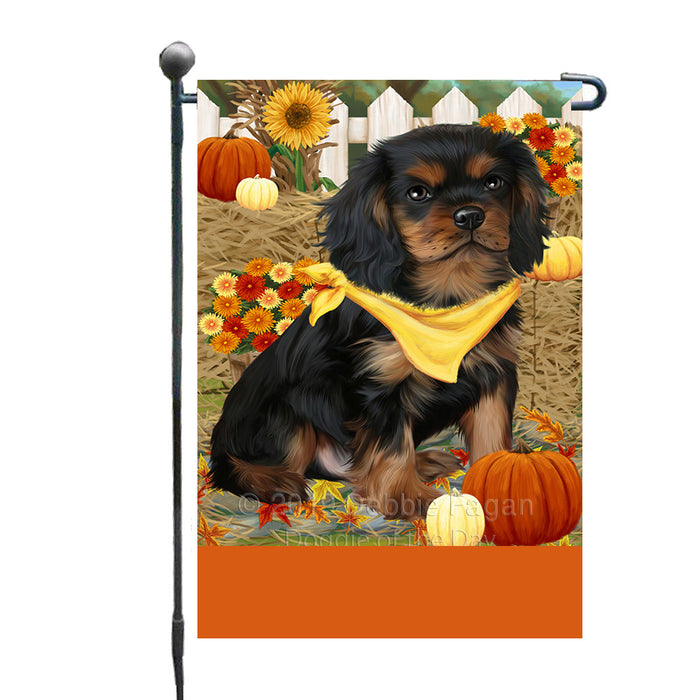 Personalized Fall Autumn Greeting Cavalier King Charles Spaniel Dog with Pumpkins Custom Garden Flags GFLG-DOTD-A61867