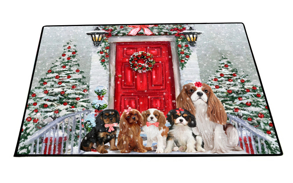 Christmas Holiday Welcome Cavalier King Charles Spaniel Dogs Floor Mat- Anti-Slip Pet Door Mat Indoor Outdoor Front Rug Mats for Home Outside Entrance Pets Portrait Unique Rug Washable Premium Quality Mat