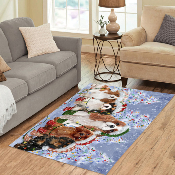 Christmas Lights and Cavalier King Charles Spaniel Dogs Area Rug - Ultra Soft Cute Pet Printed Unique Style Floor Living Room Carpet Decorative Rug for Indoor Gift for Pet Lovers