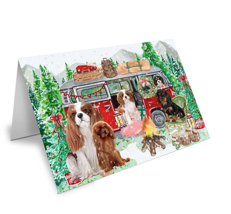 Christmas Time Camping with Cavalier King Charles Spaniel Dogs Handmade Artwork Assorted Pets Greeting Cards and Note Cards with Envelopes for All Occasions and Holiday Seasons