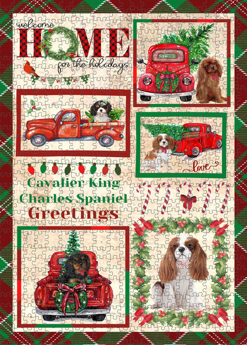 Welcome Home for Christmas Holidays Cavalier King Charles Spaniel Dogs Portrait Jigsaw Puzzle for Adults Animal Interlocking Puzzle Game Unique Gift for Dog Lover's with Metal Tin Box