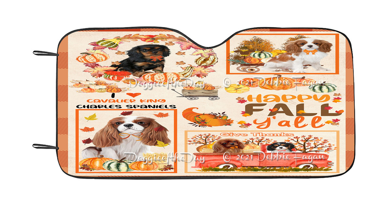 Happy Fall Y'all Pumpkin Cavalier King Charles Spaniel Dogs Car Sun Shade Cover Curtain