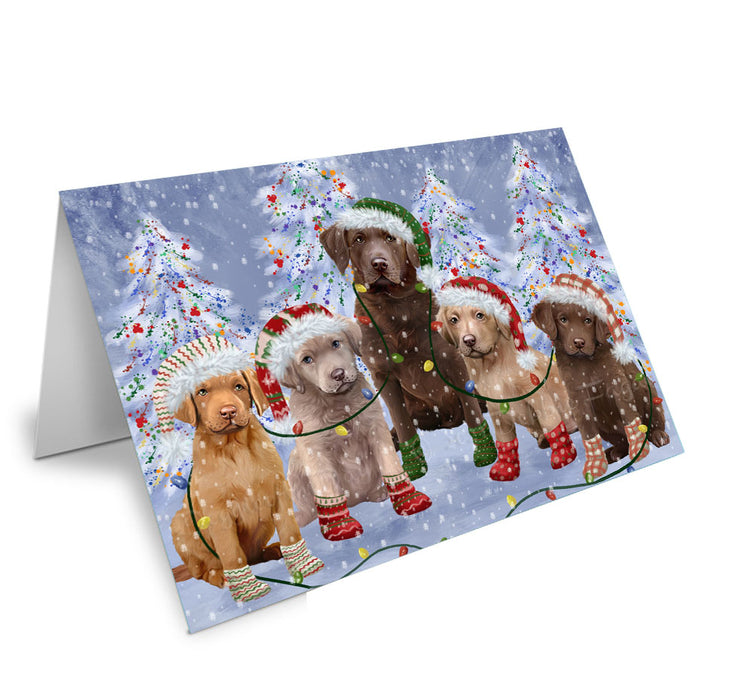 Christmas Lights and Chesapeake Bay Retriever Dogs Handmade Artwork Assorted Pets Greeting Cards and Note Cards with Envelopes for All Occasions and Holiday Seasons