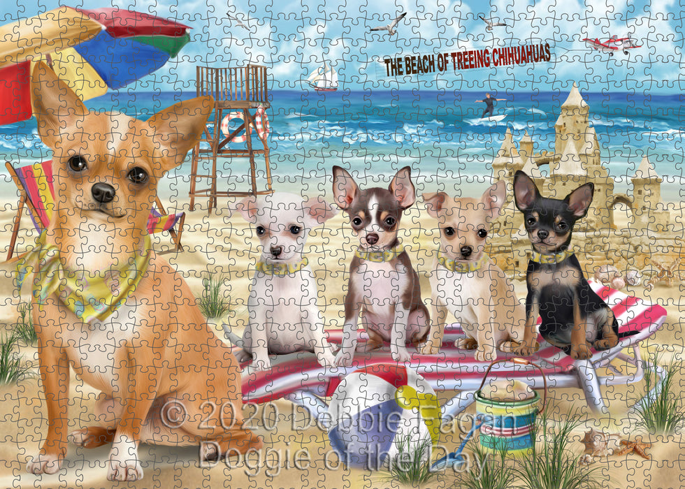 Pet Friendly Beach Chihuahua Dogs Portrait Jigsaw Puzzle for Adults Animal Interlocking Puzzle Game Unique Gift for Dog Lover's with Metal Tin Box
