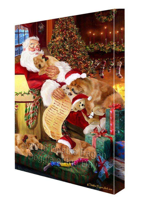 Chow Chow Painting Dog and Puppies Sleeping with Santa Painting Printed on Canvas Wall Art