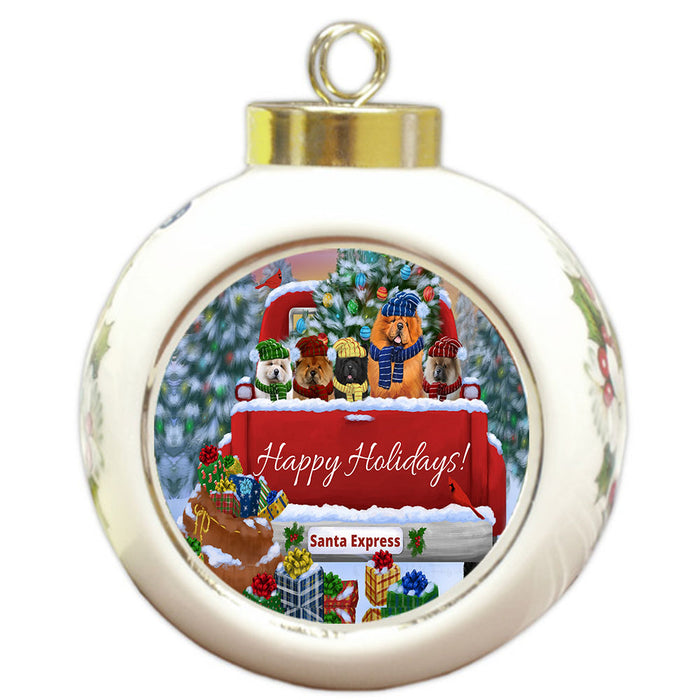 Christmas Red Truck Travlin Home for the Holidays Chow Chow Dogs Round Ball Christmas Ornament Pet Decorative Hanging Ornaments for Christmas X-mas Tree Decorations - 3" Round Ceramic Ornament