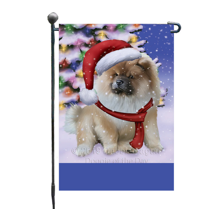 Personalized Winterland Wonderland Chow Chow Dog In Christmas Holiday Scenic Background Custom Garden Flags GFLG-DOTD-A61288