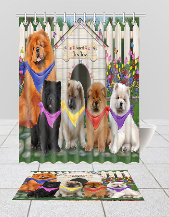 Spring Dog House Chow Chow Dogs Bath Mat and Shower Curtain Combo
