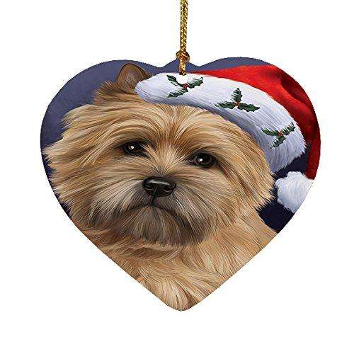 Christmas Cairn Terrier Dog Holiday Portrait with Santa Hat Heart Ornament