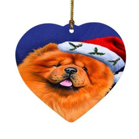 Christmas Chow Chow Dog Holiday Portrait with Santa Hat Heart Ornament D011