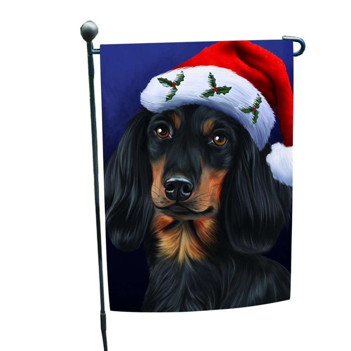 Christmas Dachshunds Dog Holiday Portrait with Santa Hat Garden Flag