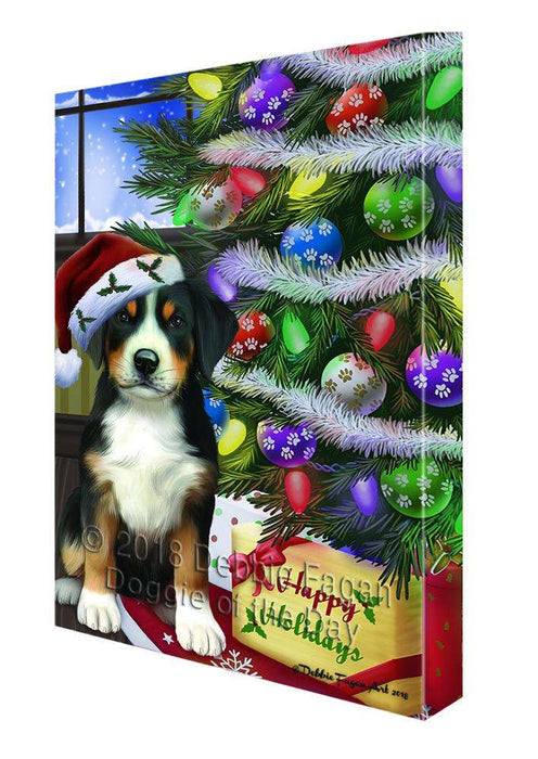 Christmas Happy Holidays Greater Swiss Mountain Dog with Tree and Presents Canvas Print Wall Art Décor CVS98990