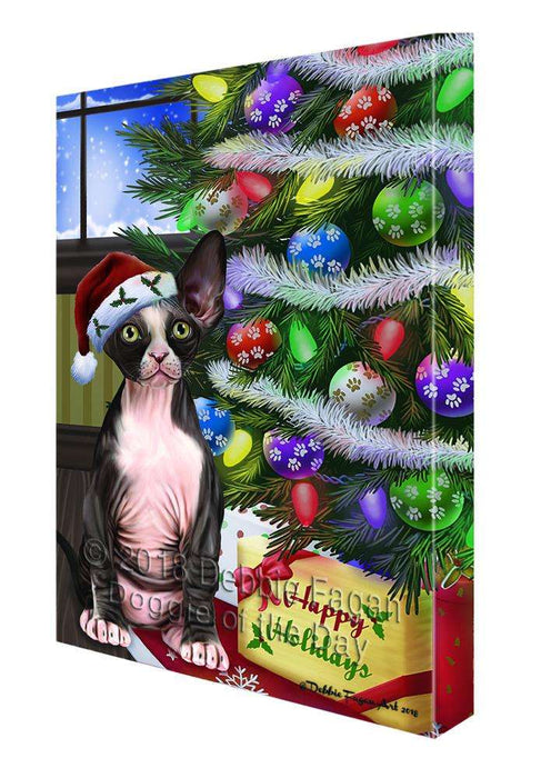Christmas Happy Holidays Sphynx Cat with Tree and Presents Canvas Print Wall Art Décor CVS99107