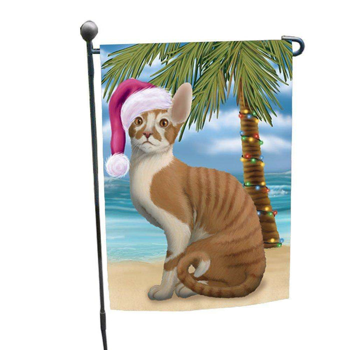 Christmas Holiday Summer Time Cornish Red Cat on Beach Wearing Santa Hat Garden Flag FLG180