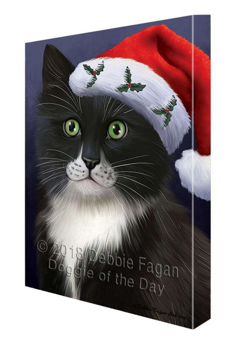 Christmas Holidays Tuxedo Cat Wearing Santa Hat Portrait Head Canvas Print Wall Art Décor CVS99404