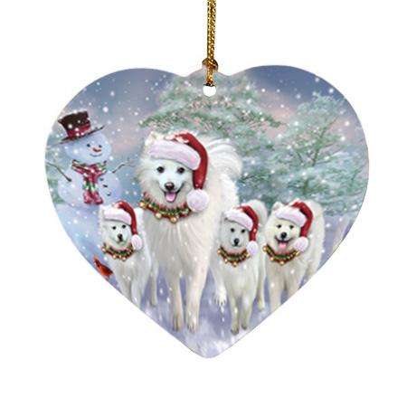 Christmas Running Family Dogs American Eskimos Dog Heart Christmas Ornament HPOR54217