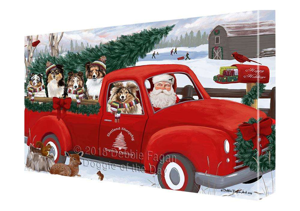 Christmas Santa Express Delivery Shetland Sheepdogs Family Canvas Print Wall Art Décor CVS113480
