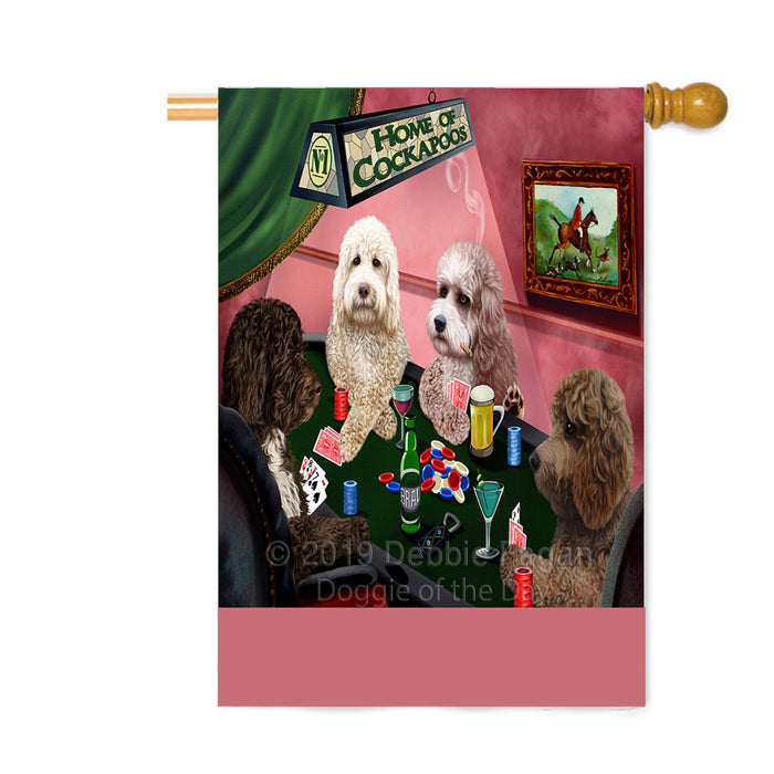 Personalized Home of Cockapoo Dogs Four Dogs Playing Poker Custom House Flag FLG-DOTD-A60315