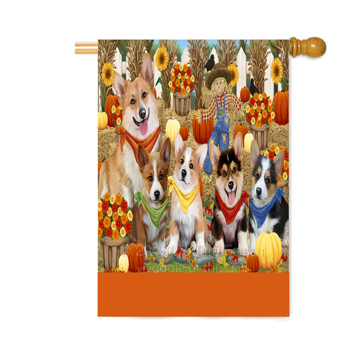 Personalized Fall Festive Gathering Corgi Dogs with Pumpkins Custom House Flag FLG-DOTD-A61954