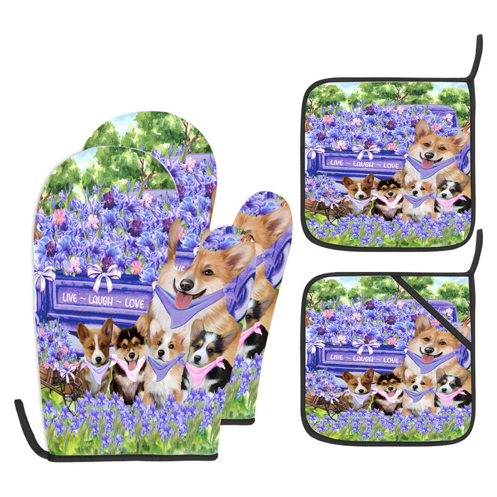 Corgi Oven Mitts and Pot Holder Set, Explore a Variety of Personalized Designs, Custom, Kitchen Gloves for Cooking with Potholders, Pet and Dog Gift Lovers
