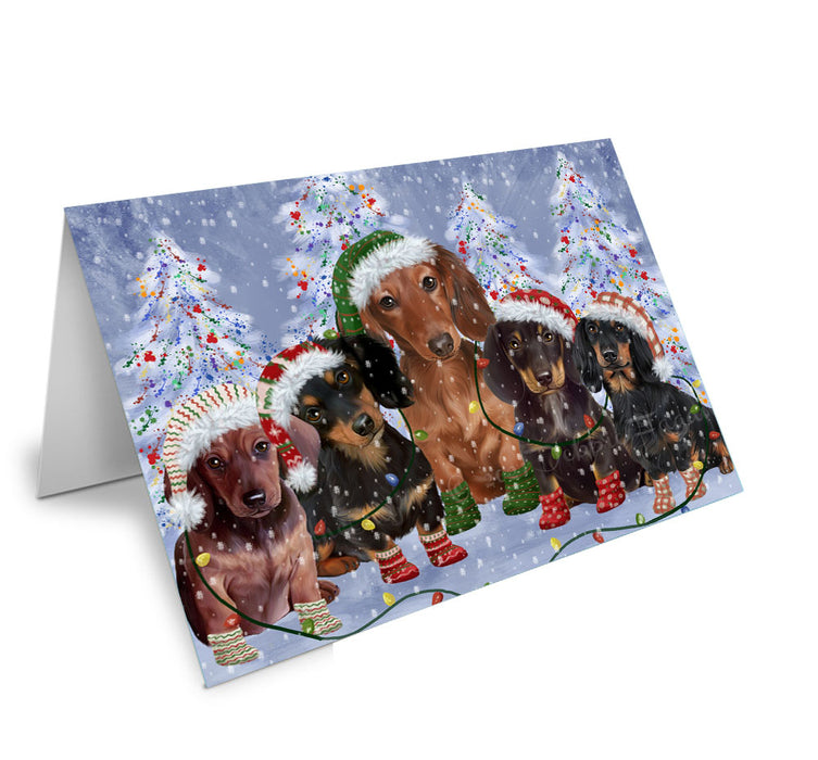 Christmas Lights and Dachshund Dogs Handmade Artwork Assorted Pets Greeting Cards and Note Cards with Envelopes for All Occasions and Holiday Seasons