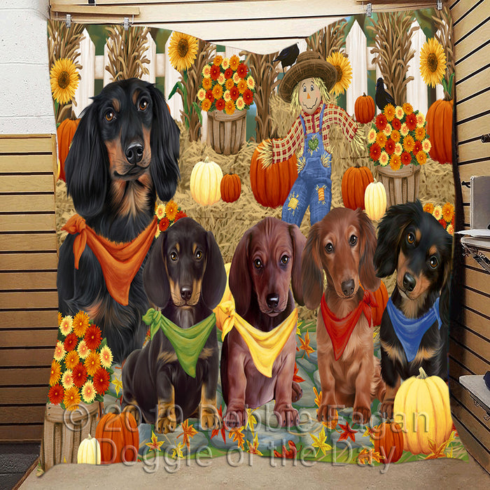 Fall Festive Harvest Time Gathering Dachshund Dogs Quilt