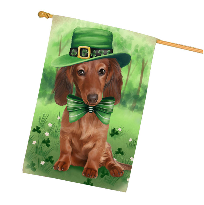 St. Patricks Day Irish Dachshund Dog House Flag Outdoor Decorative Double Sided Pet Portrait Weather Resistant Premium Quality Animal Printed Home Decorative Flags 100% Polyester FLG68626