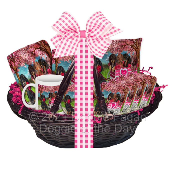 Mother's Day Gift Basket Dachshund Dogs Blanket, Pillow, Coasters, Magnet, Coffee Mug and Ornament