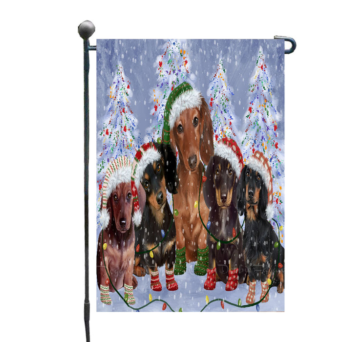 Christmas Lights and Dachshund Dogs Garden Flags- Outdoor Double Sided Garden Yard Porch Lawn Spring Decorative Vertical Home Flags 12 1/2"w x 18"h