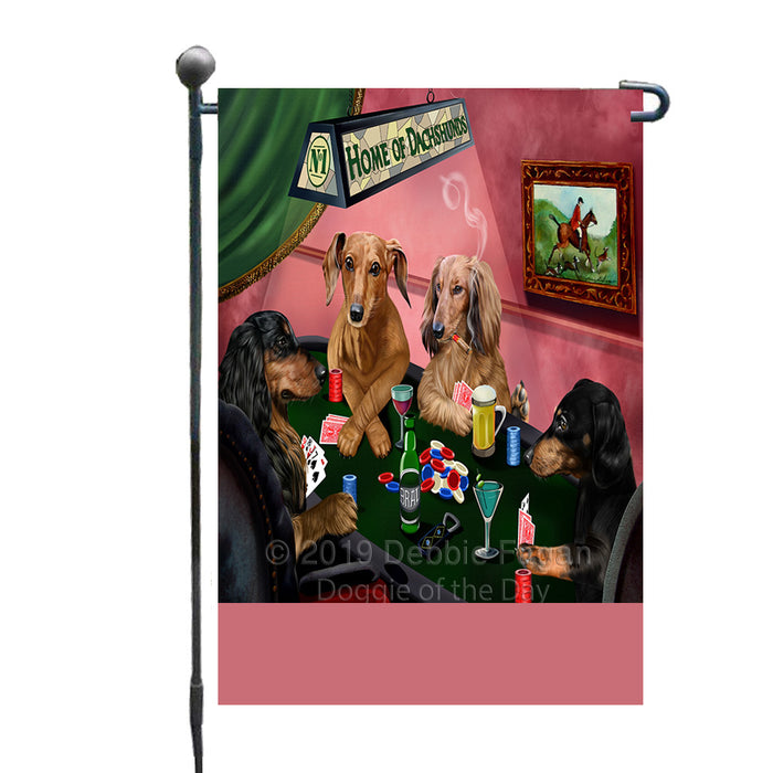 Personalized Home of Dachshund Dogs Four Dogs Playing Poker Custom Garden Flags GFLG-DOTD-A60263