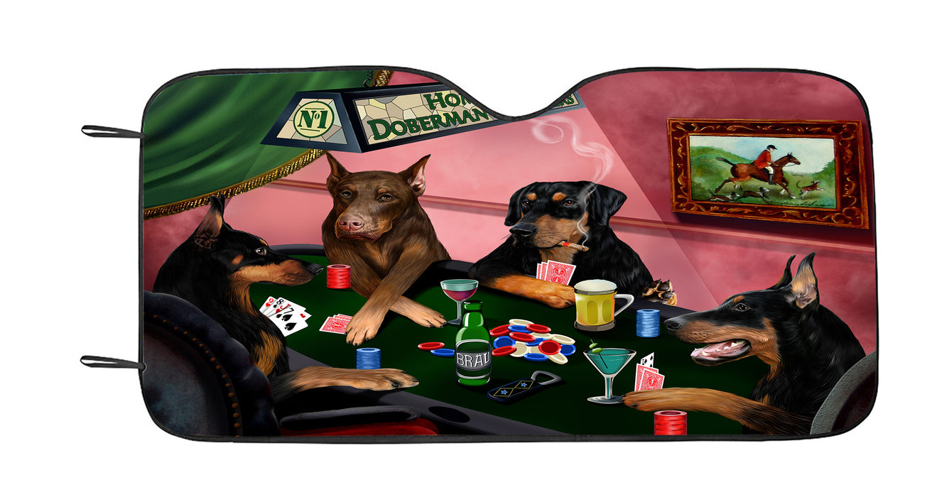 Home of  Doberman Pinscher Dogs Playing Poker Car Sun Shade