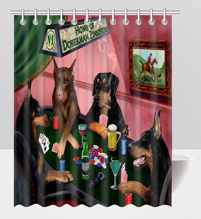 Home of  Doberman Pinscher Dogs Playing Poker Shower Curtain