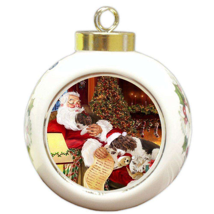 English Springer Spaniel Dog and Puppies Sleeping with Santa Round Ball Christmas Ornament D432