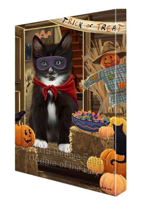 Enter at Own Risk Trick or Treat Halloween Tuxedo Cat Canvas Print Wall Art Décor CVS97730