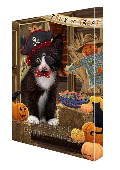 Enter at Own Risk Trick or Treat Halloween Tuxedo Cat Canvas Print Wall Art Décor CVS97739