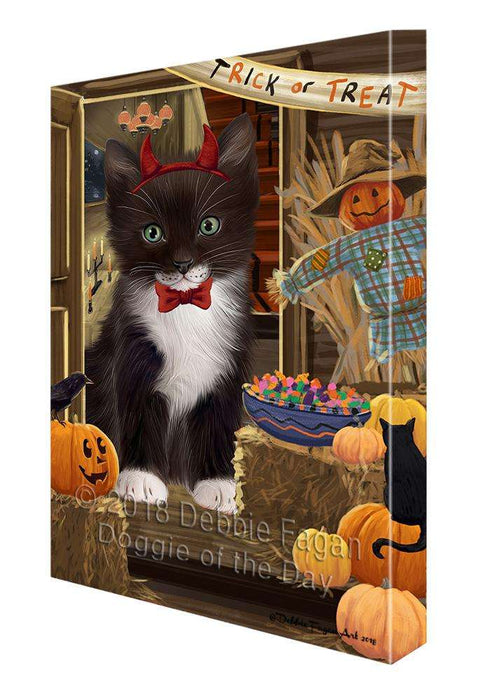 Enter at Own Risk Trick or Treat Halloween Tuxedo Cat Canvas Print Wall Art Décor CVS97748
