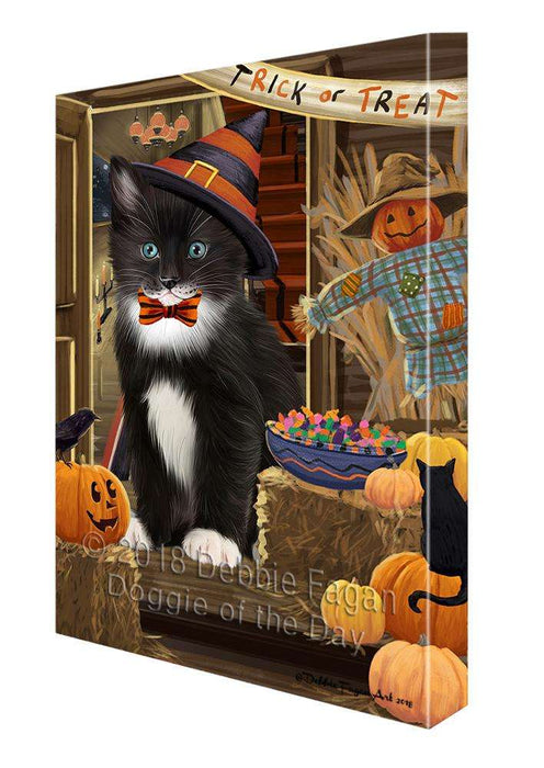 Enter at Own Risk Trick or Treat Halloween Tuxedo Cat Canvas Print Wall Art Décor CVS97757