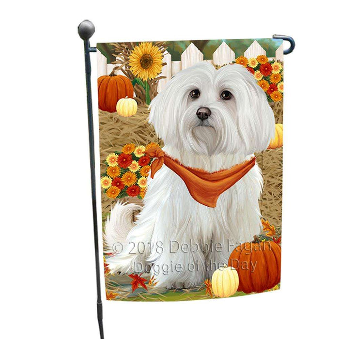 Fall Autumn Greeting Maltese Dog with Pumpkins Garden Flag GFLG0659