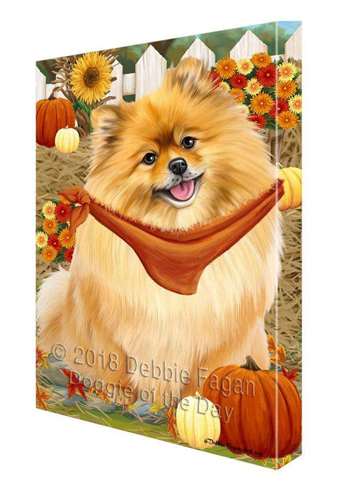 Fall Autumn Greeting Pomeranian Dog with Pumpkins Canvas Print Wall Art Décor CVS73655