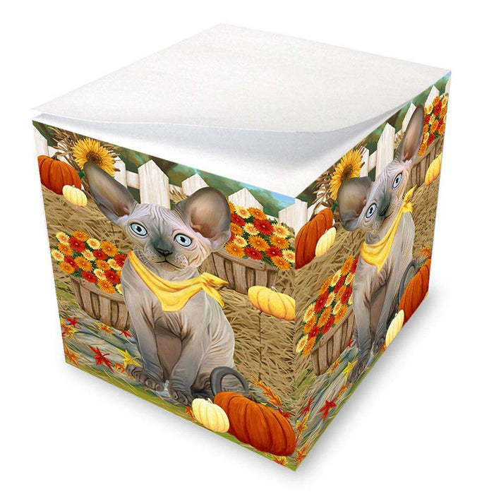 Fall Autumn Greeting Sphynx Cat with Pumpkins Note Cube NOC52347