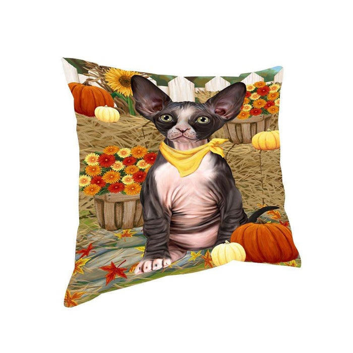 Fall Autumn Greeting Sphynx Cat with Pumpkins Pillow PIL65548
