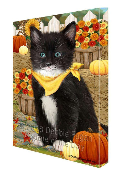 Fall Autumn Greeting Tuxedo Cat with Pumpkins Canvas Print Wall Art Décor CVS87956