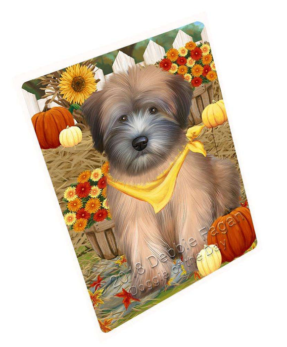 Fall Autumn Greeting Wheaten Terrier Dog With Pumpkins Magnet Mini (3.5" x 2") MAG61158