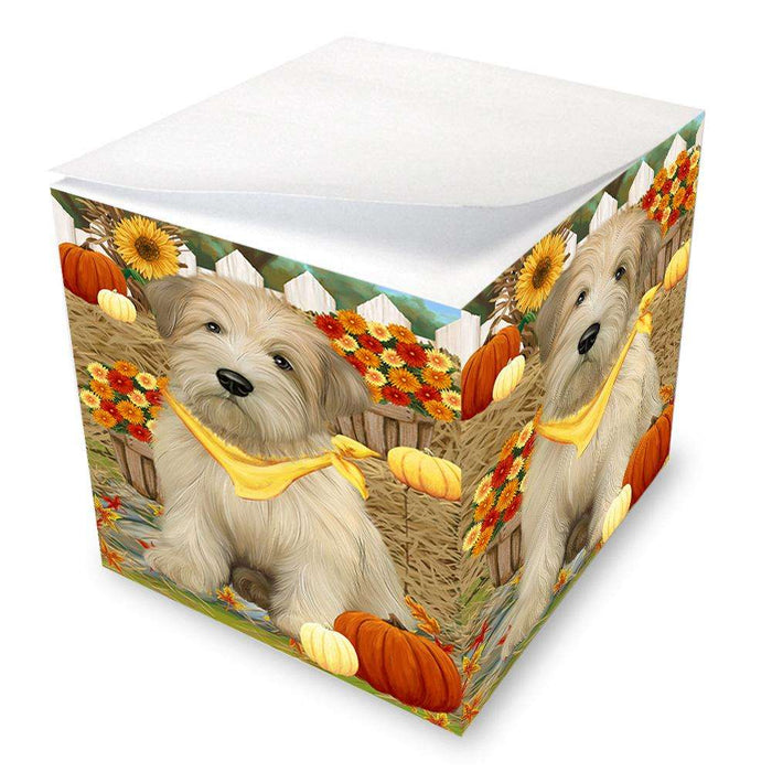 Fall Autumn Greeting Wheaten Terrier Dog with Pumpkins Note Cube NOC52354