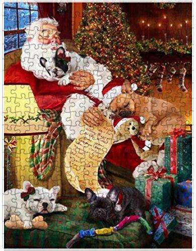 French Bulldog Dog and Puppies Sleeping with Santa Puzzle with Photo Tin