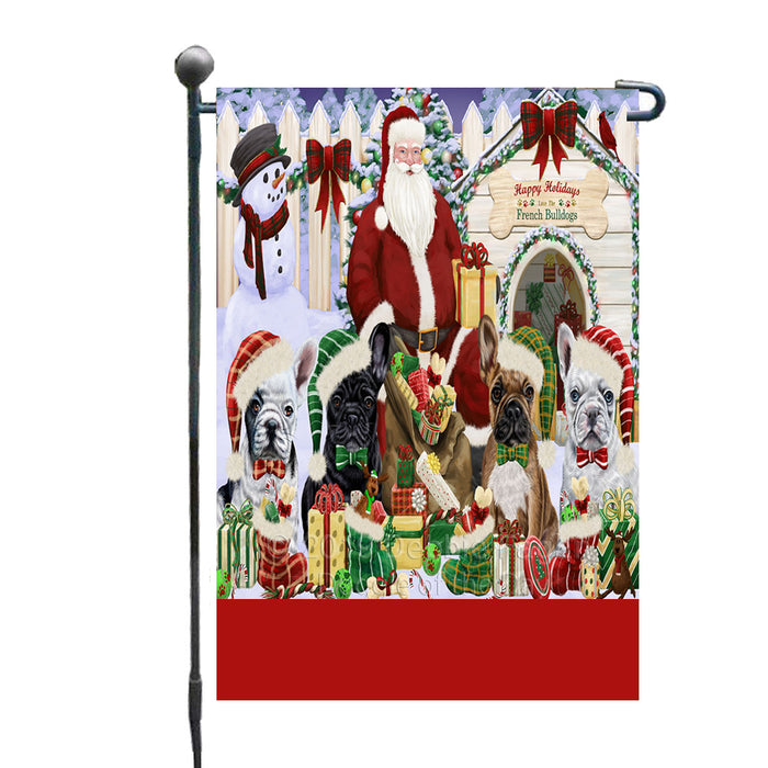 Personalized Happy Holidays Christmas French BullDogs House Gathering Custom Garden Flags GFLG-DOTD-A58524