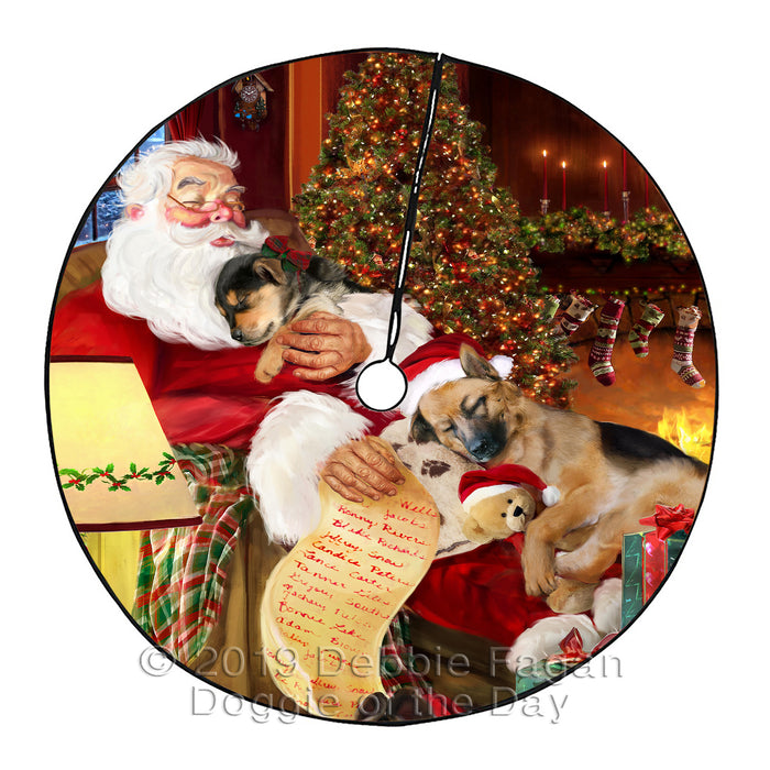 Santa Sleeping with German Shepherd Dogs Christmas Tree Skirt