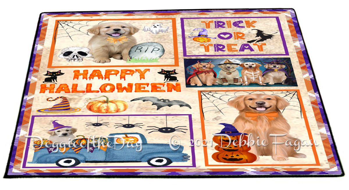 Happy Halloween Trick or Treat Golden Retriever Dogs Indoor/Outdoor Welcome Floormat - Premium Quality Washable Anti-Slip Doormat Rug FLMS58099
