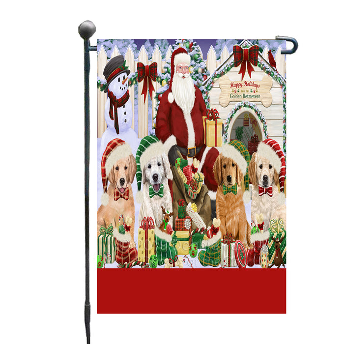 Personalized Happy Holidays Christmas Golden Retriever Dogs House Gathering Custom Garden Flags GFLG-DOTD-A58526